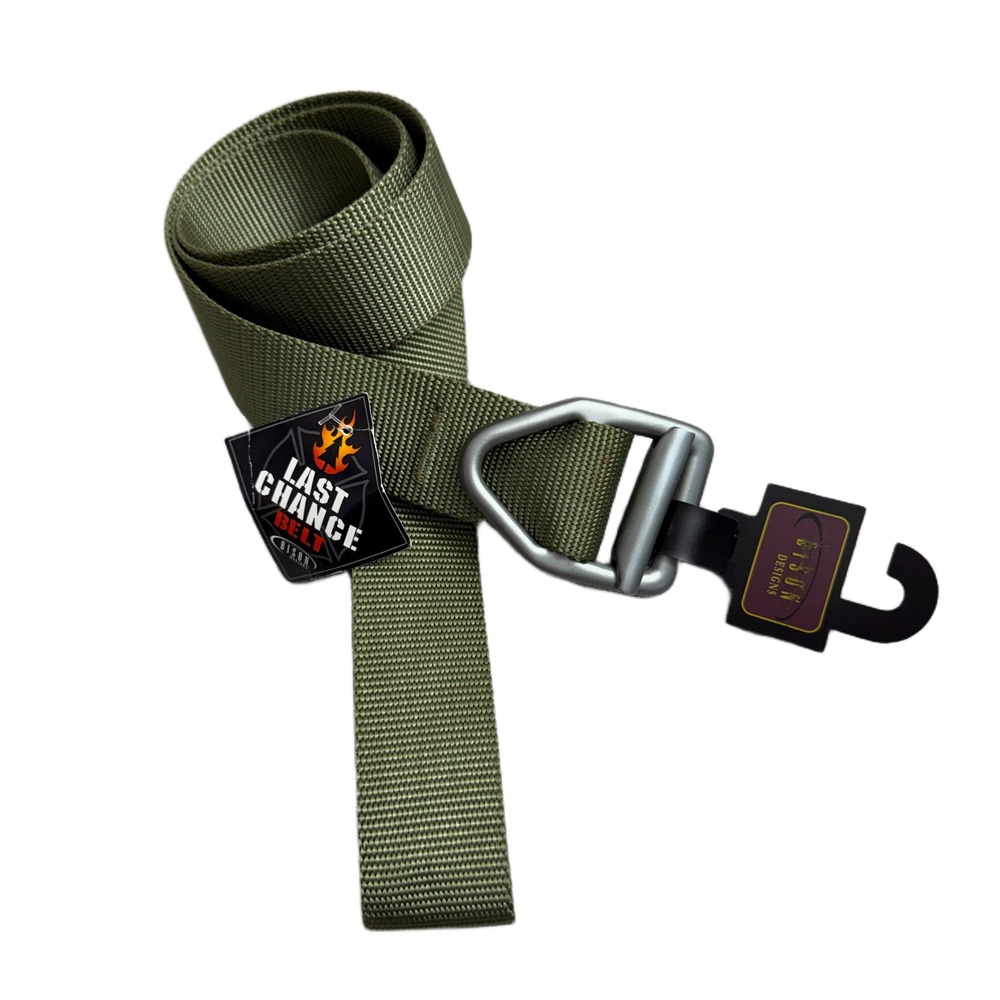 Bison Designs Last Chance Belt Mens XL Olive Green Webbing D-Ring Buckle USA